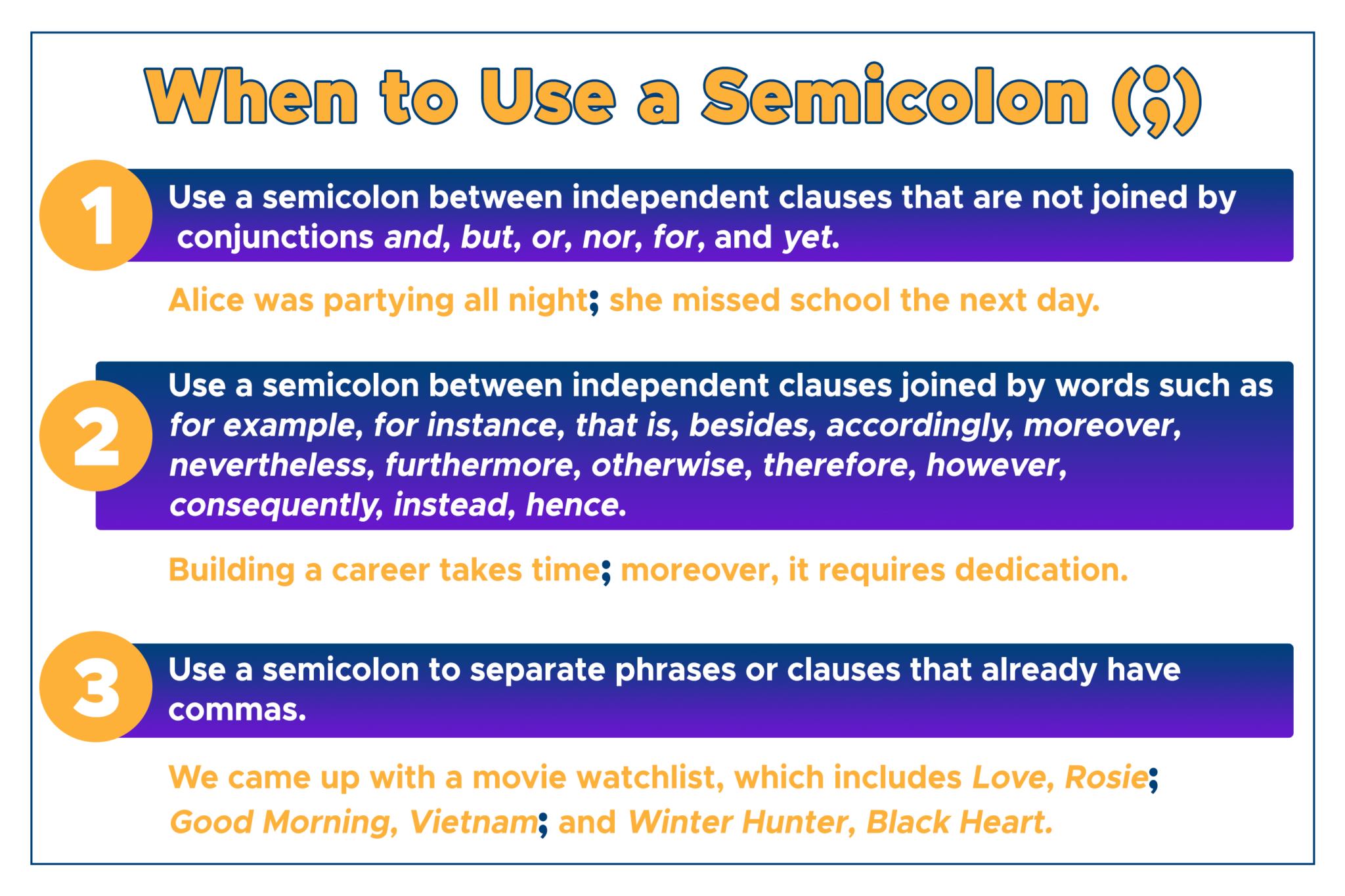 Where To Use Semicolon In A Sentence