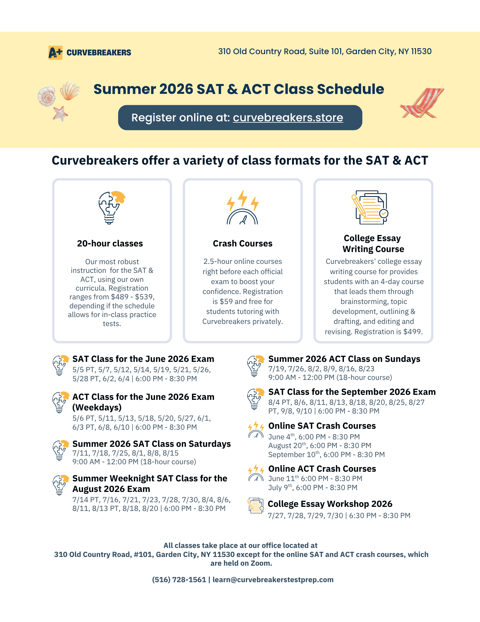 Summer 2026 Office SAT and ACT classes with Curvebreakers